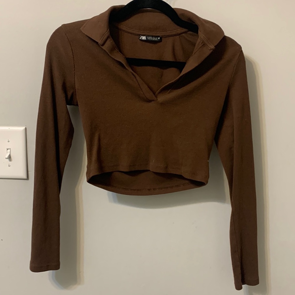 NEW Zara brown cropped long sleeve